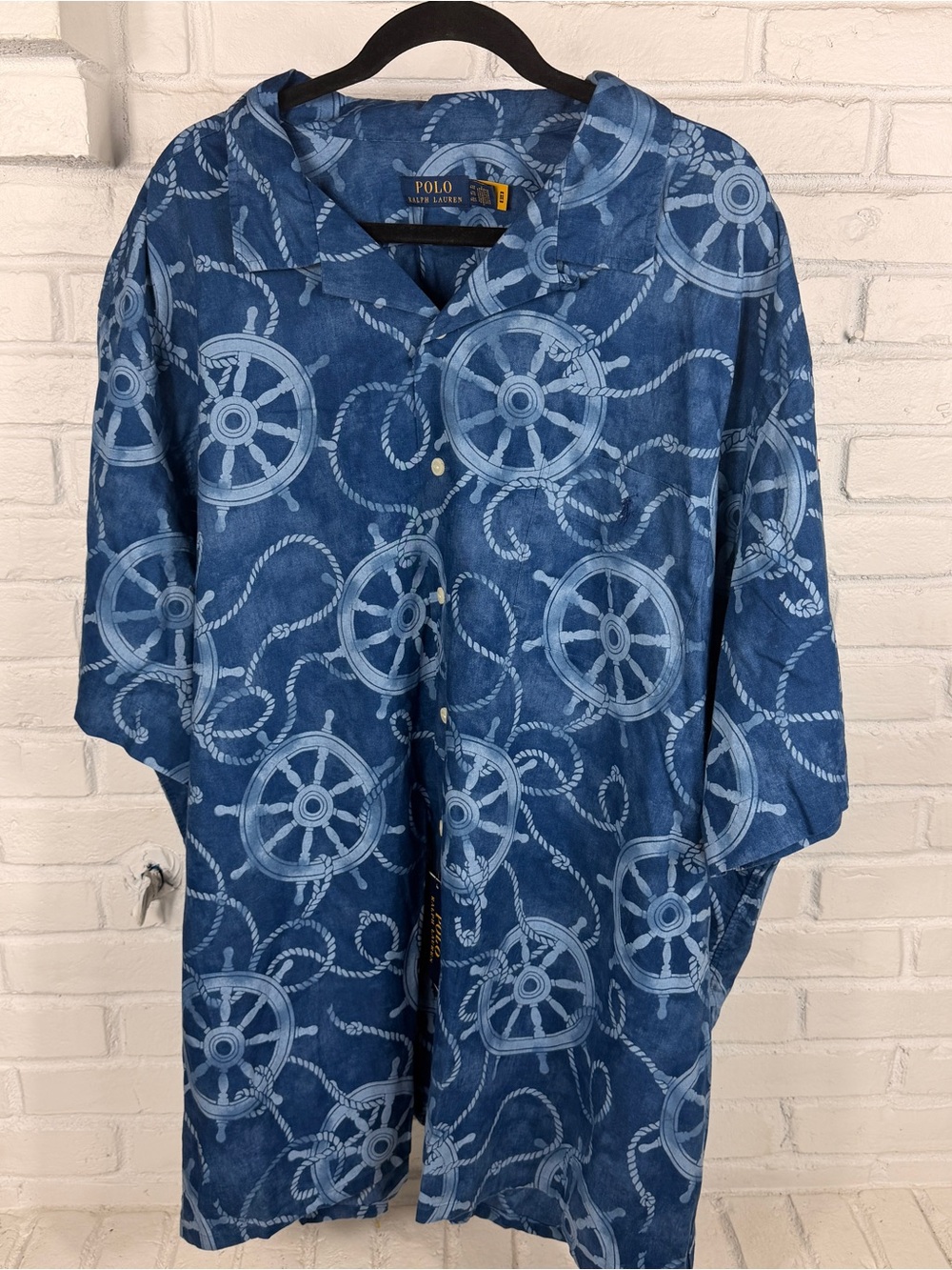 Polo Ralph Lauren Nautical Ship Wheel Linen‎ Blend Camp Shirt 4X Big